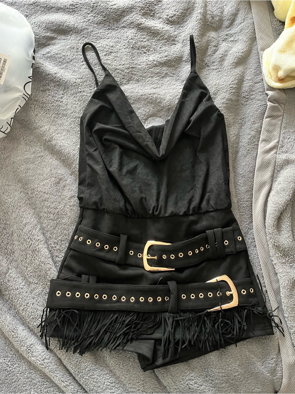 Fashion Nova Black V-Neck Strappy Romper